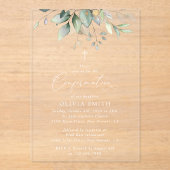 Greenery, Eucalyptus Leaves, Boho, Confirmation Acryl Uitnodigingen (Voorkant)