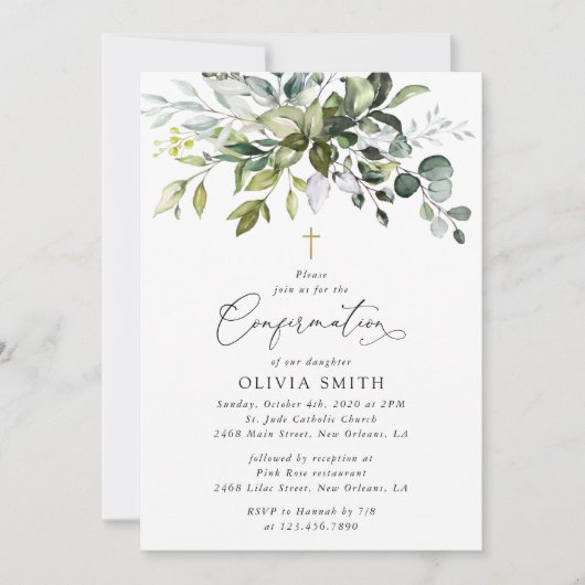 Greenery, Eucalyptus Leaves, Boho, Confirmation Kaart (Voorkant)