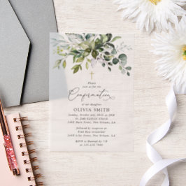 Greenery, Eucalyptus Leaves, Boho, Confirmation Vellum Uitnodigingen