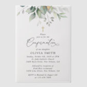 Greenery, Eucalyptus Leaves, Boho, Confirmation Vellum Uitnodigingen (Voorkant)