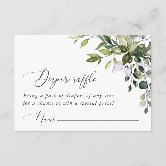 Greenery, Eucalyptus Leaves, Boho, Diaper Raffle Informatiekaartje (Voorkant)