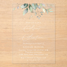 Greenery, Eucalyptus Leaves, Boho, Sweet 16 Acryl Uitnodigingen