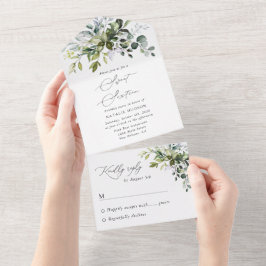 Greenery, Eucalyptus Leaves, Boho, Sweet 16 All In One Uitnodiging