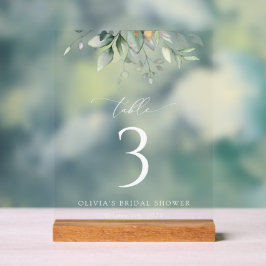 Greenery, Eucalyptus Leaves, Boho, Table Numbers Acryl Bord