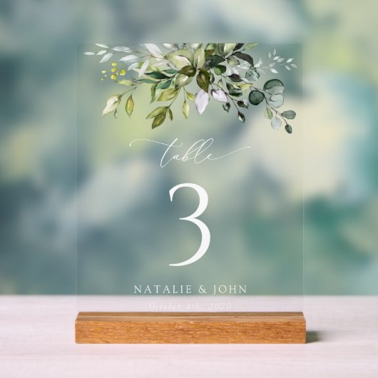 Greenery, Eucalyptus Leaves, Boho, Table Numbers Acryl Bord (Neutraal)