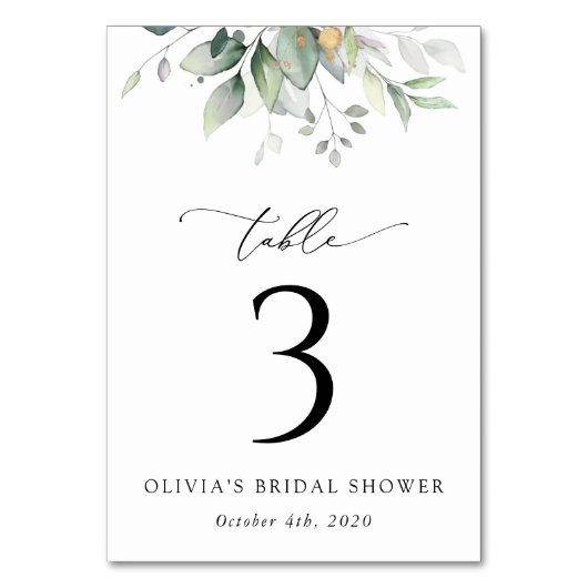 Greenery, Eucalyptus Leaves, Boho, Table Numbers Kaart (Achterkant)