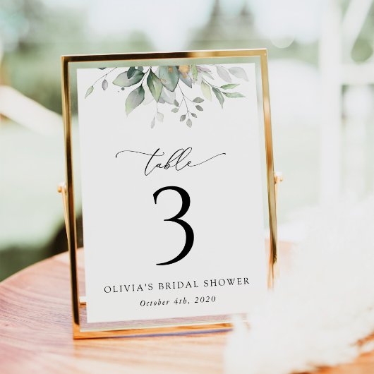 Greenery, Eucalyptus Leaves, Boho, Table Numbers Kaart