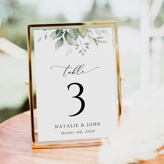 Greenery, Eucalyptus Leaves, Boho, Table Numbers Kaart