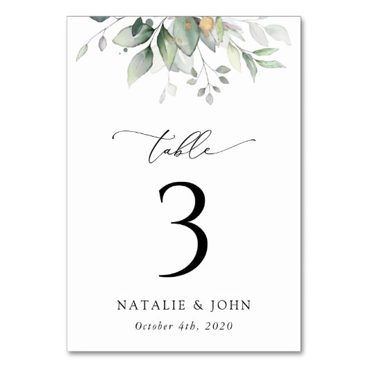 Greenery, Eucalyptus Leaves, Boho, Table Numbers Kaart (Achterkant)