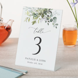 Greenery, Eucalyptus Leaves, Boho, Table Numbers Reclamebord Met Voetstuk