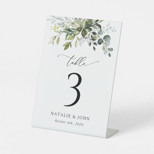 Greenery, Eucalyptus Leaves, Boho, Table Numbers Reclamebord Met Voetstuk (Voorkant)