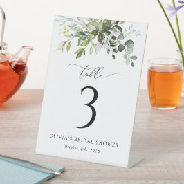 Greenery, Eucalyptus Leaves, Boho, Table Numbers Reclamebord Met Voetstuk