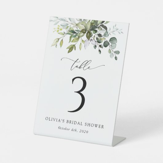 Greenery, Eucalyptus Leaves, Boho, Table Numbers Reclamebord Met Voetstuk (Voorkant)