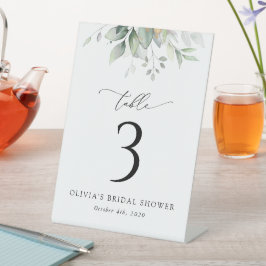 Greenery, Eucalyptus Leaves, Boho, Table Numbers Reclamebord Met Voetstuk