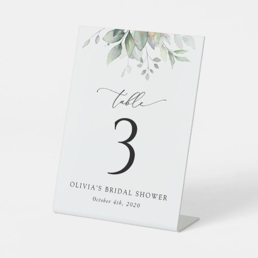 Greenery, Eucalyptus Leaves, Boho, Table Numbers Reclamebord Met Voetstuk (Voorkant)