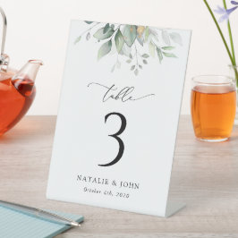 Greenery, Eucalyptus Leaves, Boho, Table Numbers Reclamebord Met Voetstuk
