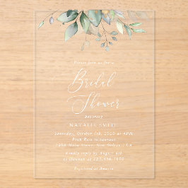Greenery, Eucalyptus Leaves, Boho, Vrijgezellenfee Acryl Uitnodigingen