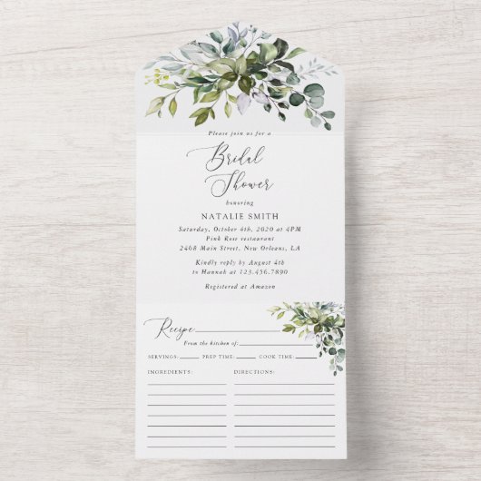 Greenery, Eucalyptus Leaves, Boho, Vrijgezellenfee All In One Uitnodiging (Binnen)