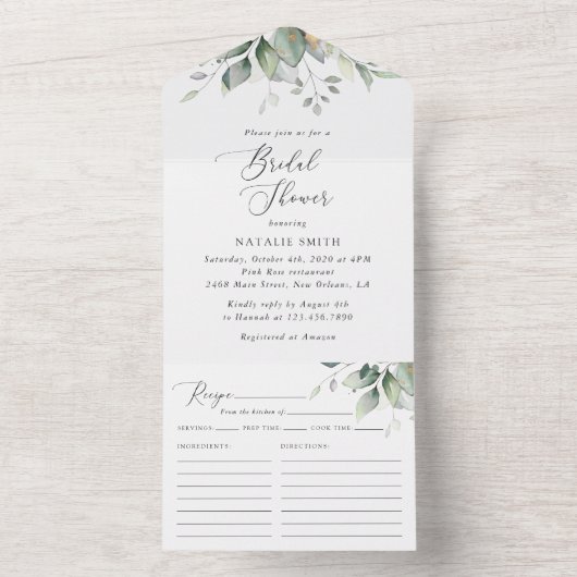 Greenery, Eucalyptus Leaves, Boho, Vrijgezellenfee All In One Uitnodiging (Binnen)