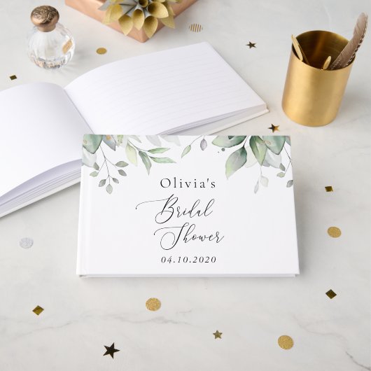 Greenery, Eucalyptus Leaves, Boho, Vrijgezellenfee Gastenboek (Voorkant open)