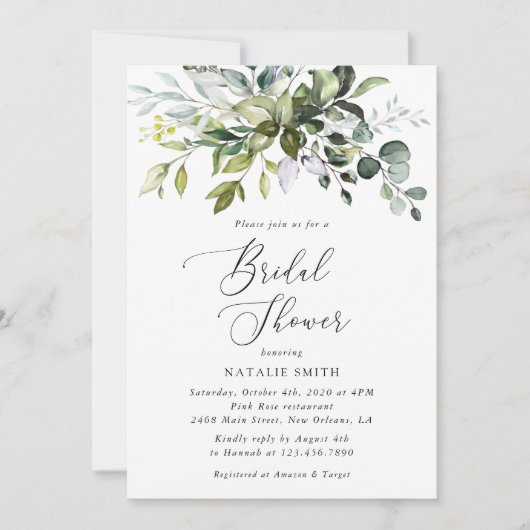 Greenery, Eucalyptus Leaves, Boho, Vrijgezellenfee Kaart (Voorkant)