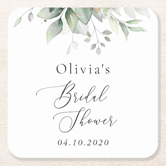 Greenery, Eucalyptus Leaves, Boho, Vrijgezellenfee Kartonnen Onderzetters (Voorkant)