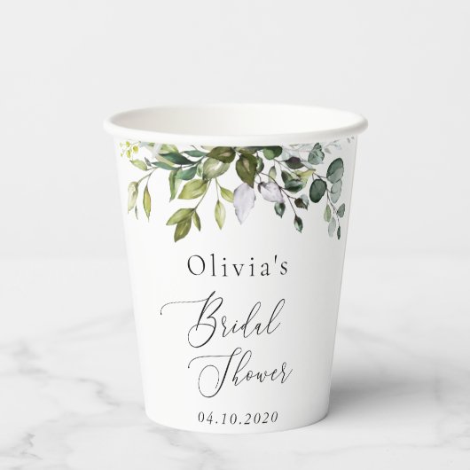 Greenery, Eucalyptus Leaves, Boho, Vrijgezellenfee Papieren Bekers (Achterkant)