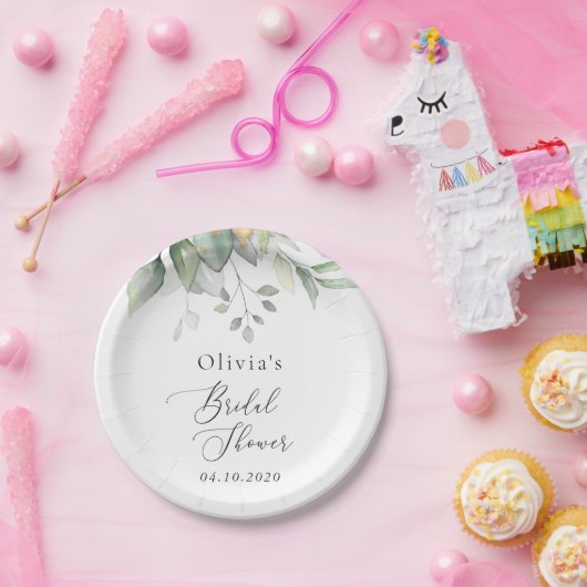 Greenery, Eucalyptus Leaves, Boho, Vrijgezellenfee Papieren Bordje (Feest)