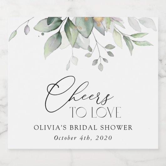 Greenery, Eucalyptus Leaves, Boho, Vrijgezellenfee Sparkling Wijnetiket (Enkel label)