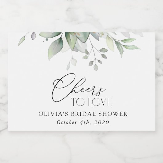 Greenery, Eucalyptus Leaves, Boho, Vrijgezellenfee Sparkling Wijnetiket (Enkel label)