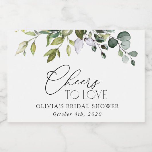 Greenery, Eucalyptus Leaves, Boho, Vrijgezellenfee Sparkling Wijnetiket (Enkel label)