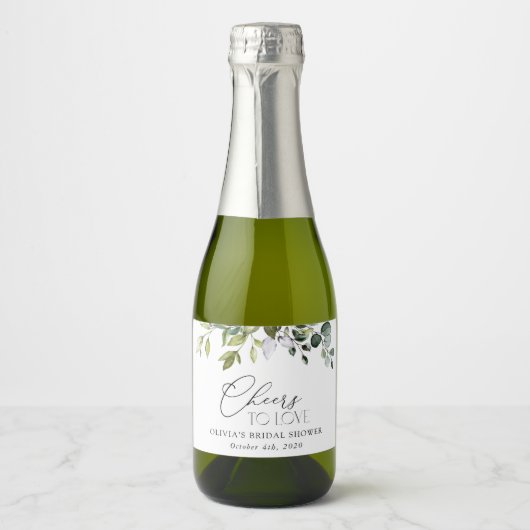 Greenery, Eucalyptus Leaves, Boho, Vrijgezellenfee Sparkling Wijnetiket (Voorkant)