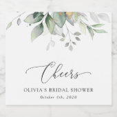 Greenery, Eucalyptus Leaves, Boho, Vrijgezellenfee Sparkling Wijnetiket (Enkel label)