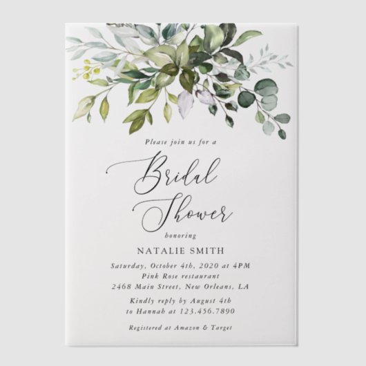 Greenery, Eucalyptus Leaves, Boho, Vrijgezellenfee Vellum Uitnodigingen (Voorkant)