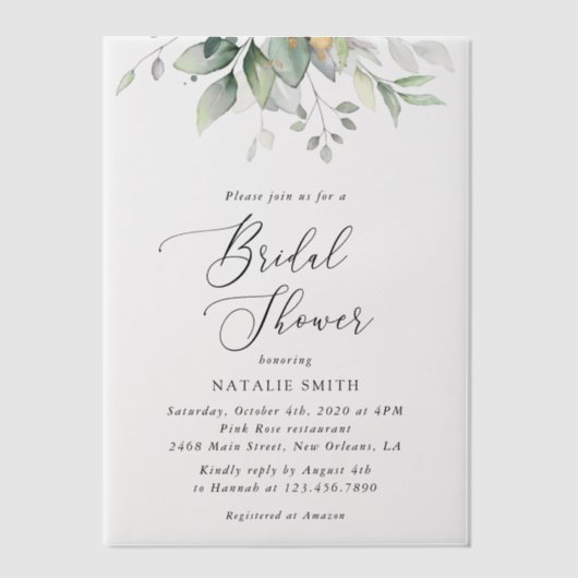 Greenery, Eucalyptus Leaves, Boho, Vrijgezellenfee Vellum Uitnodigingen (Voorkant)