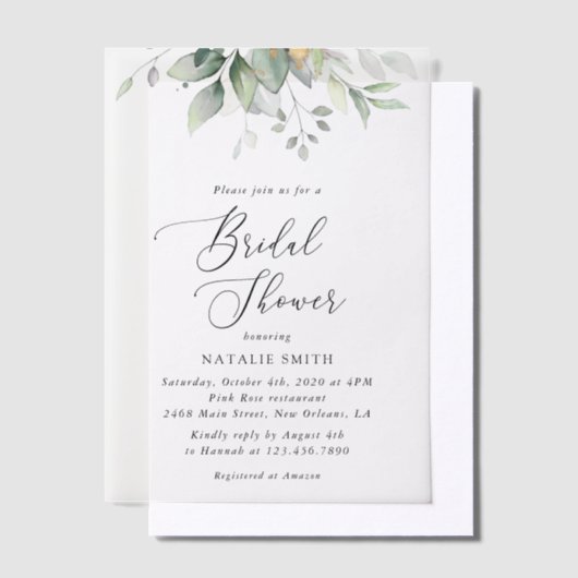 Greenery, Eucalyptus Leaves, Boho, Vrijgezellenfee Vellum Uitnodigingen (Offset)