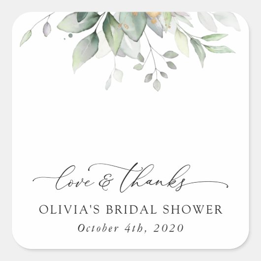 Greenery, Eucalyptus Leaves, Boho, Vrijgezellenfee Vierkante Sticker (Voorkant)