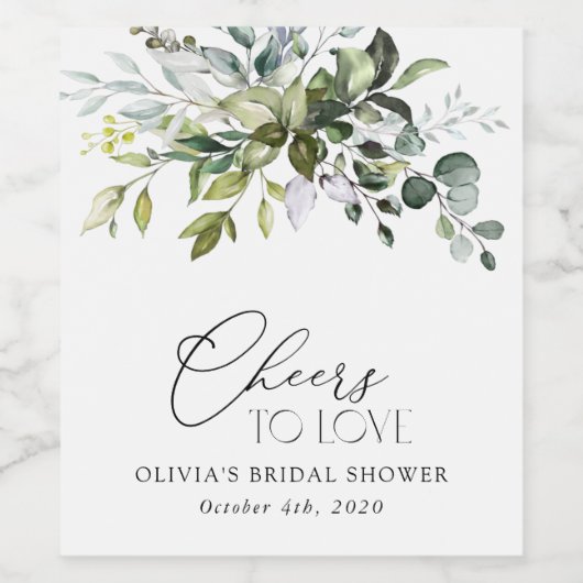 Greenery, Eucalyptus Leaves, Boho, Vrijgezellenfee Wijn Etiket (Enkel label)