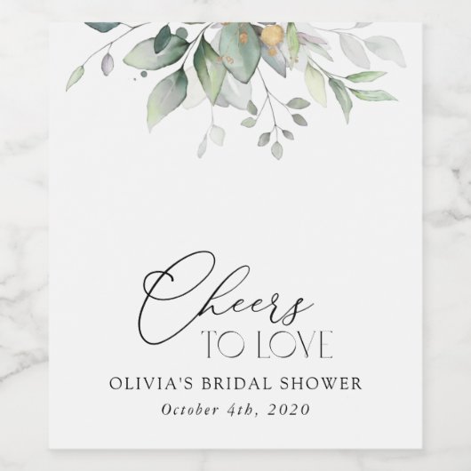 Greenery, Eucalyptus Leaves, Boho, Vrijgezellenfee Wijn Etiket (Enkel label)