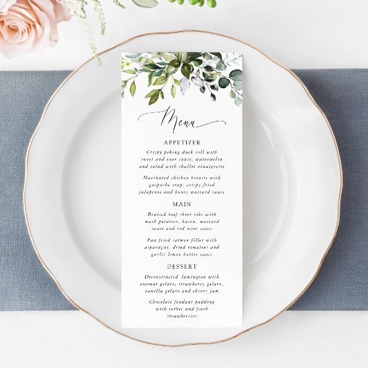 Greenery, Eucalyptus Leaves, Boho, Wedding Menu