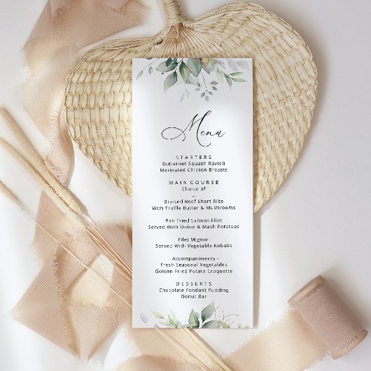 Greenery, Eucalyptus Leaves, Boho, Wedding Menu