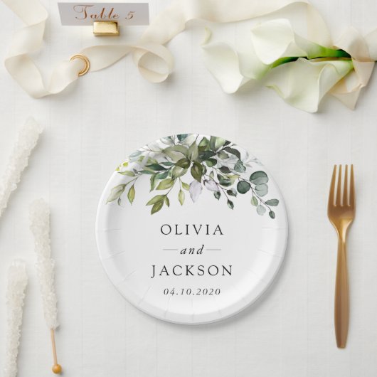 Greenery, Eucalyptus Leaves, Botanical Wedding Papieren Bordje (Huwelijk)