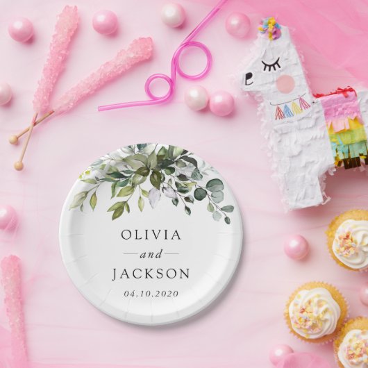 Greenery, Eucalyptus Leaves, Botanical Wedding Papieren Bordje (Feest)