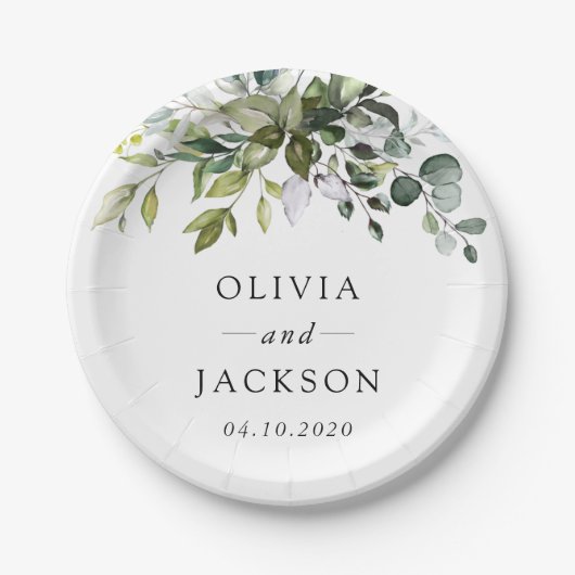 Greenery, Eucalyptus Leaves, Botanical Wedding Papieren Bordje (Voorkant)