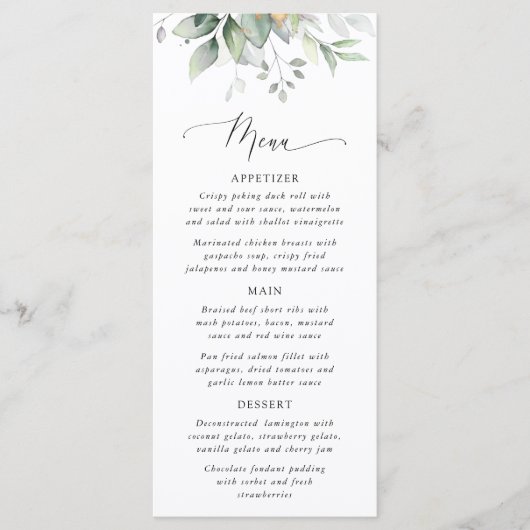 Greenery, Eucalyptus Leaves, Bridal Shower Menu (Voorkant)