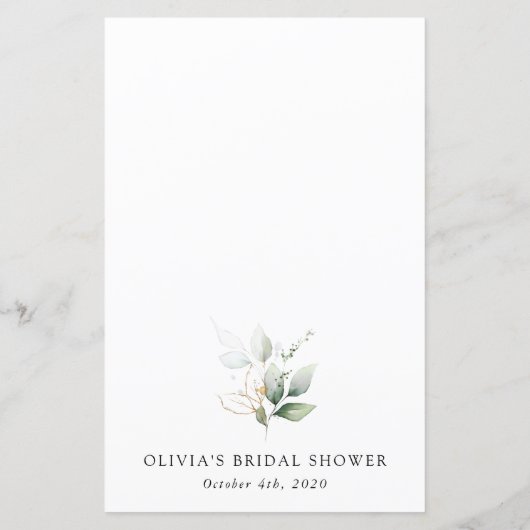 Greenery, Eucalyptus Leaves, Bridal Shower Menu (Achterkant)