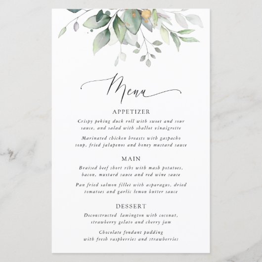 Greenery, Eucalyptus Leaves, Bridal Shower Menu (Voorkant)