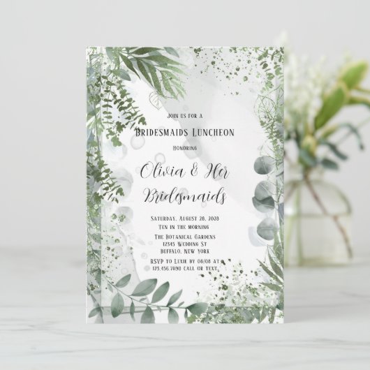 Greenery Eucalyptus Leaves Bridesmaids Luncheon Kaart (Staand voorkant)