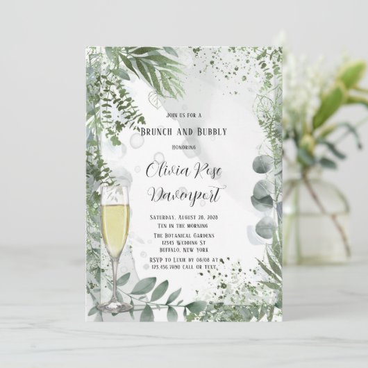 Greenery Eucalyptus Leaves Brunch en Bubble Kaart (Staand voorkant)