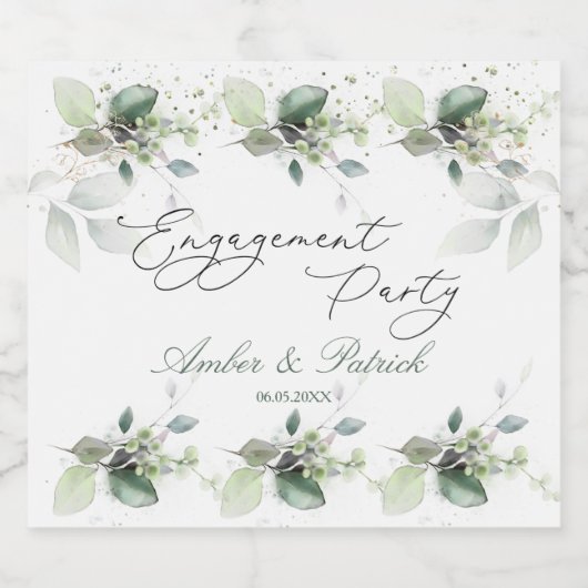 Greenery Eucalyptus Leaves Engagement Party Sparkling Wijnetiket (Enkel label)